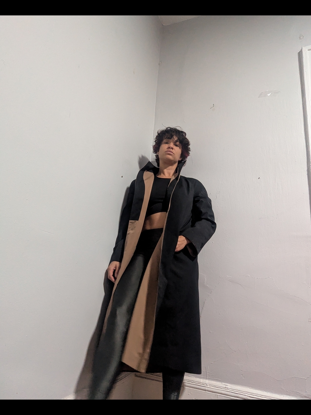 Vintage Reversible Long Coat – Made in Hong Kong – Black/Camel – 1980s